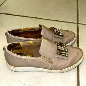 Michael Kors Nude Rhinestone Patent Leather Casual Slip On Sneakers Size 7